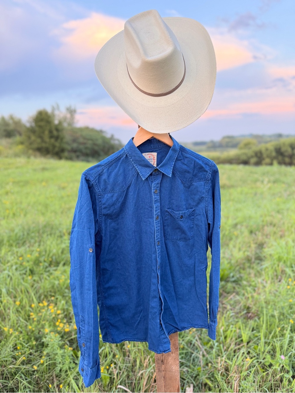 Turtle Sports Club - Men's Indigo Casual Button-Down Western Shirt